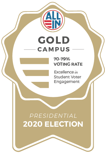 ALL IN Challenge Gold Campus ribbon for the 2020 Presidential Election awarded to campuses with a 70-79% voting rate.