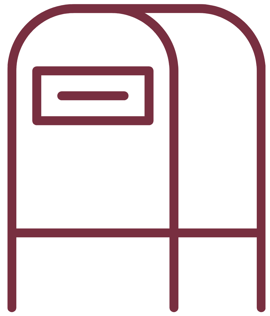 ICON: outline of mail drop box in garnet