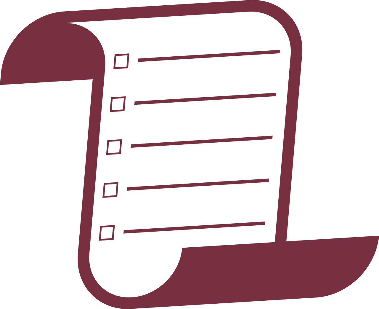 ICON: Outline of a piece of paper with a checklist in garnet